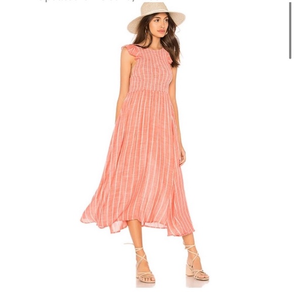 Free People Dresses & Skirts - Free People Faded Red Butterflies Chambray Striped Dress Sz L